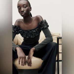 ZARA RUFFLED CHENILLE CROP TOP